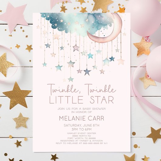 Twinkle Twinkle Little Star Roze Baby Shower Kaart