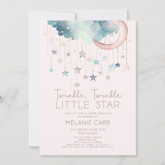 Twinkle Twinkle Little Star Roze Baby Shower Kaart (Voorkant)