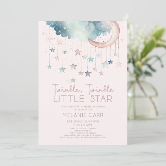 Twinkle Twinkle Little Star Roze Baby Shower Kaart (Staand voorkant)
