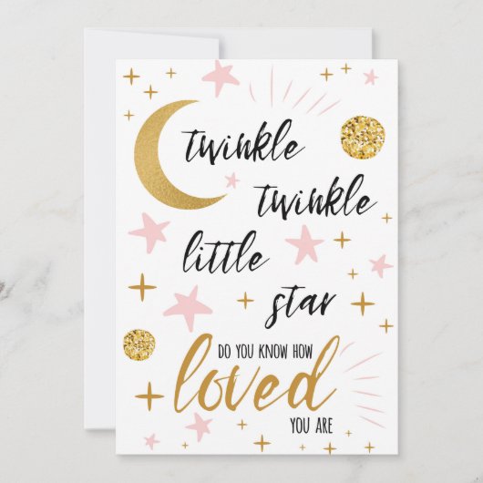 Twinkle Twinkle Little Star Roze Goud Baby Shower  Kaart (Voorkant)