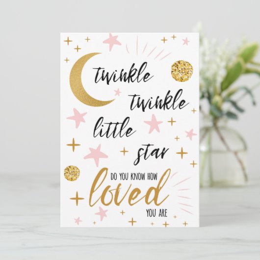 Twinkle Twinkle Little Star Roze Goud Baby Shower Kaart (Staand voorkant)