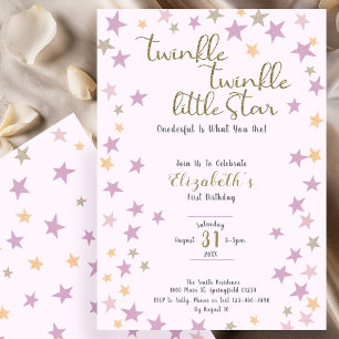 Twinkle Twinkle Little Star Roze Meisje 1e Verjaar Kaart