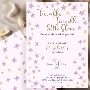 Twinkle Twinkle Little Star Roze Meisje 1e Verjaar Kaart