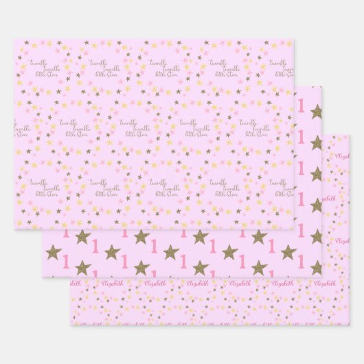Twinkle Twinkle Little Star Roze Meisje Verjaardag Inpakpapier Vel (Set)