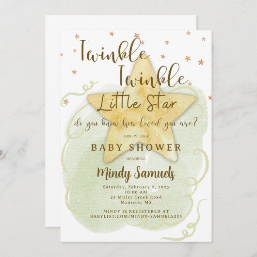 Twinkle Twinkle Little Star Shower Genderneutraal Kaart (Voorkant / Achterkant)