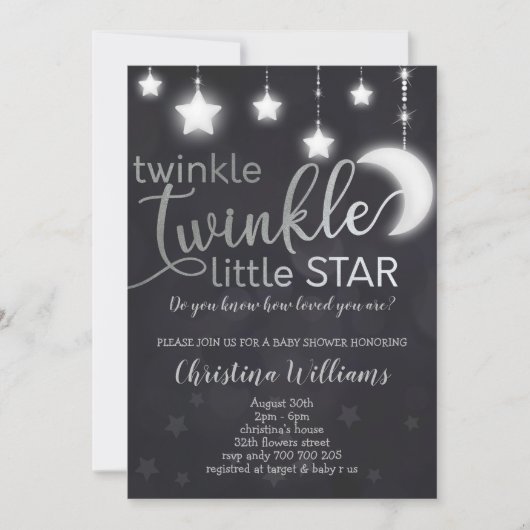 Twinkle Twinkle Little Star Silver Baby shower Kaart (Voorkant)