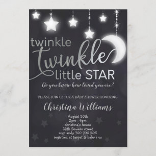 Twinkle Twinkle Little Star Silver Baby shower Kaart