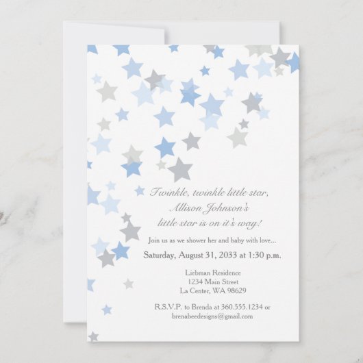 Twinkle Twinkle Little Star Silver Invitation Kaart (Voorkant)