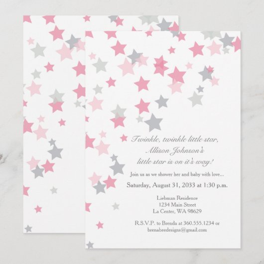 Twinkle Twinkle Little Star Silver Invitation Kaart (Voorkant / Achterkant)