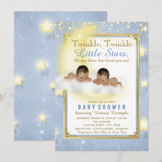 Twinkle Twinkle Little Star Twin Boy Baby shower I Kaart (Voorkant / Achterkant)
