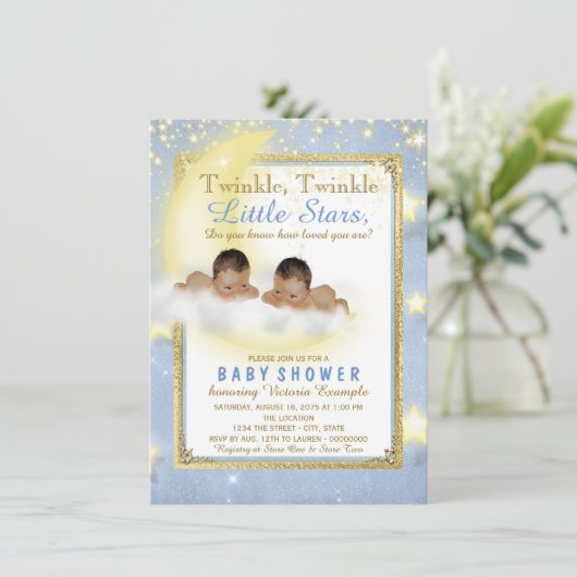 Twinkle Twinkle Little Star Twin Boy Baby shower I Kaart (Staand voorkant)