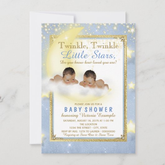 Twinkle Twinkle Little Star Twin Boy Baby shower I Kaart (Voorkant)