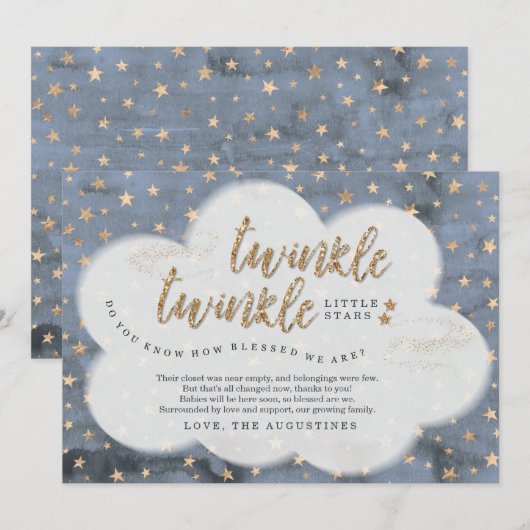 Twinkle Twinkle Little Star Twin Boys Baby shower Bedankkaart (Voorkant / Achterkant)