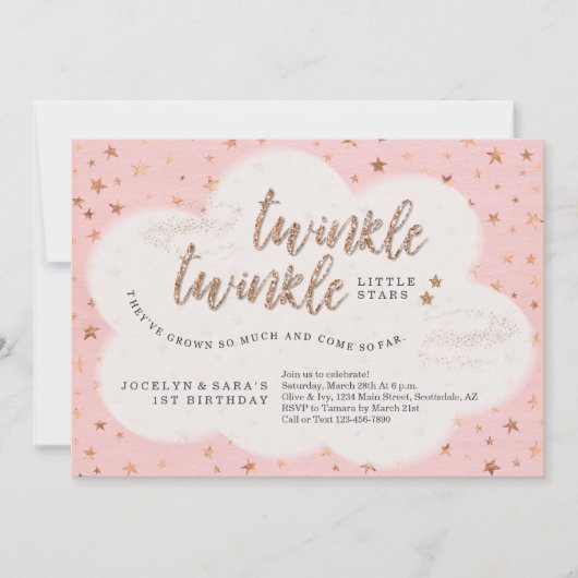 Twinkle Twinkle Little Star Twin Girl 1e verjaarda Kaart (Voorkant)