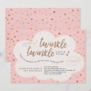Twinkle Twinkle Little Star Twin Girl 1e verjaarda Kaart