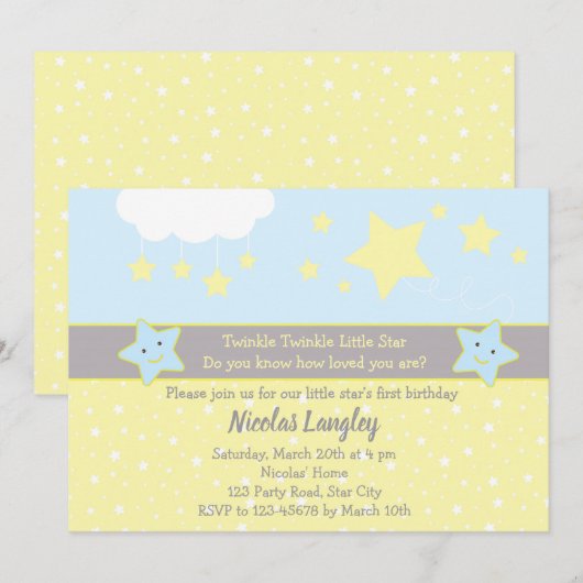 Twinkle Twinkle Little Star Uitnodigingen voor jon (Voorkant / Achterkant)