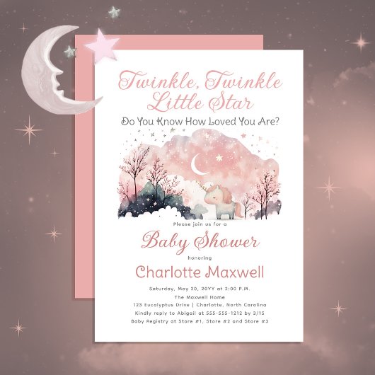 Twinkle Twinkle Little Star Unicorn Baby shower Kaart