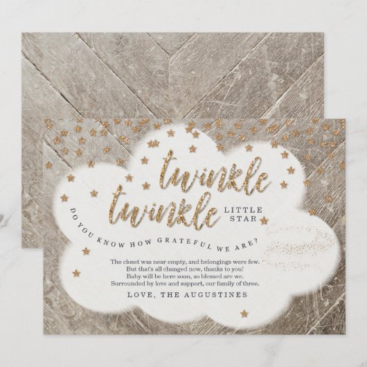 Twinkle Twinkle Little Star Unisex Baby shower Bedankkaart (Voorkant / Achterkant)