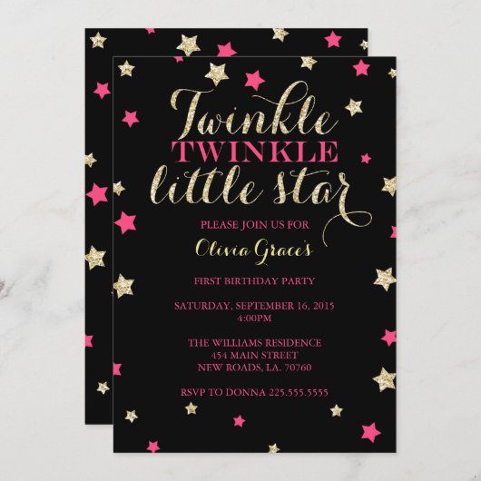 Twinkle Twinkle Little Star Verjaardag Uitnodiging (Voorkant / Achterkant)