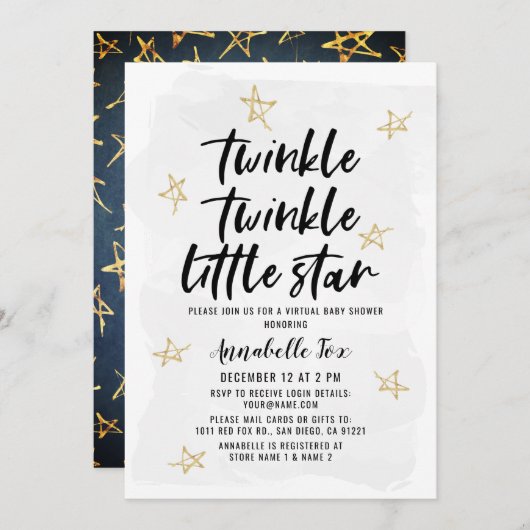 Twinkle Twinkle Little Star Virtual Baby shower Kaart (Voorkant / Achterkant)