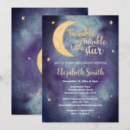 Twinkle Twinkle little star watercolor babyshower Kaart (Voorkant / Achterkant)