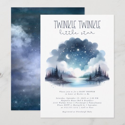 Twinkle Twinkle Little Star Waterverf Baby shower Kaart (Voorkant / Achterkant)