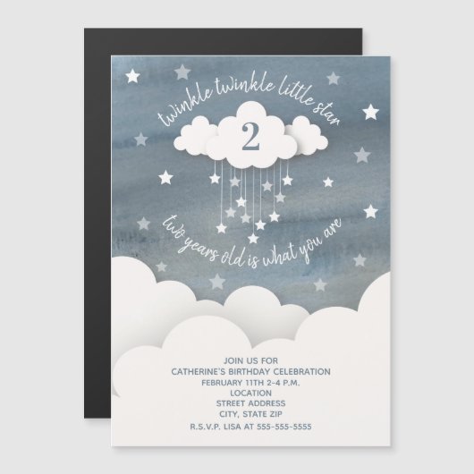Twinkle Twinkle Little Star Waterverf Birthday Magnetische Uitnodiging (Voorkant / Achterkant)