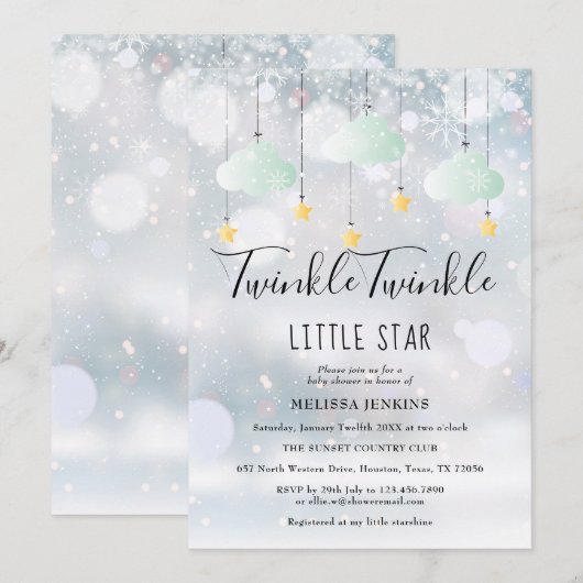 Twinkle Twinkle Little Star Winter Baby shower Kaart (Voorkant / Achterkant)