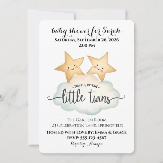 Twinkle, Twinkle Little Twins Baby Shower Uitnodig Kaart (Voorkant)