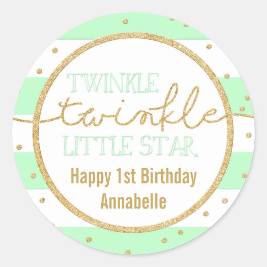 Twinkle Twinkle Mint en Gold Verjaardag Sticker (Voorkant)