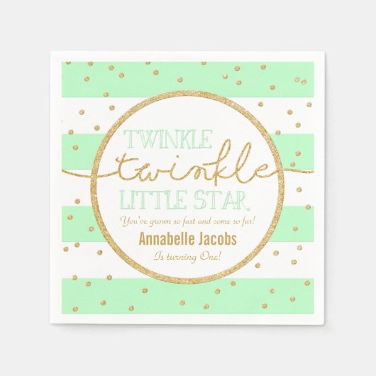 Twinkle Twinkle Mint en Gouden Verjaardagsservet Servetten (Voorkant)