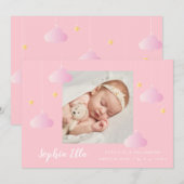 Twinkle Twinkle Mooie Roze Foto Geboorte Baby Meis Aankondiging (Voorkant / Achterkant)