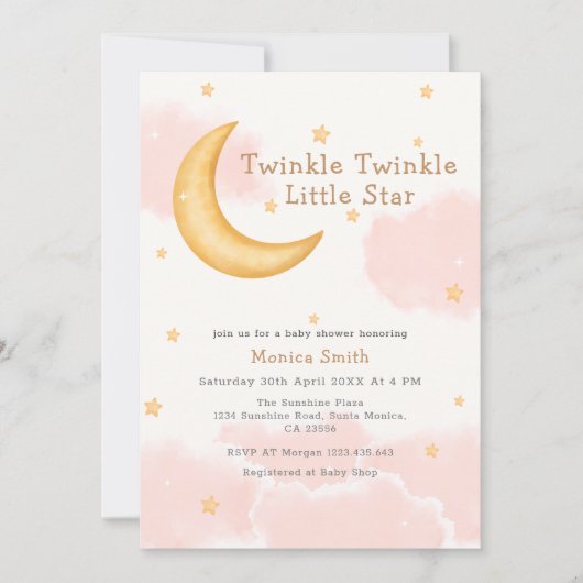 Twinkle Twinkle Moon Stars Meisje Baby shower Kaart (Voorkant)