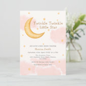 Twinkle Twinkle Moon Stars Meisje Baby shower Kaart (Staand voorkant)