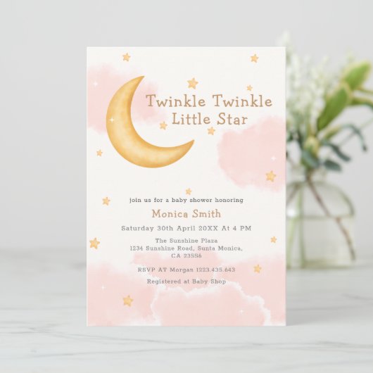 Twinkle Twinkle Moon Stars Meisje Baby shower Kaart (Staand voorkant)