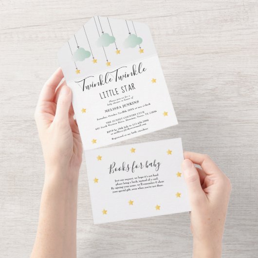 Twinkle Twinkle Neutraal Baby shower All In One Uitnodiging (Afscheurbaar)
