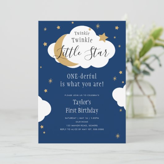Twinkle Twinkle ONEderful Boy Eerste Verjaardag Kaart (Staand voorkant)