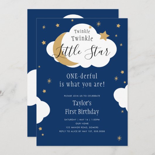 Twinkle Twinkle ONEderful Boy Eerste Verjaardag Kaart (Voorkant / Achterkant)