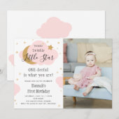 Twinkle Twinkle ONEderful Pink 1st Verjaardag Foto Kaart (Voorkant / Achterkant)