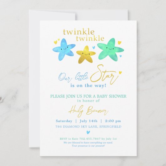 Twinkle Twinkle Ons kleine Star Baby shower Invita Kaart (Voorkant)