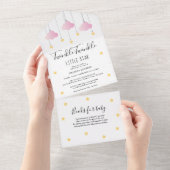 Twinkle Twinkle Pink Clouds Gold Stars Baby shower All In One Uitnodiging (Afscheurbaar)