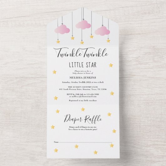 Twinkle Twinkle Pink Girl Baby shower All In One Uitnodiging (Binnen)