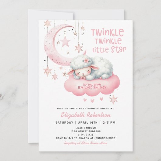 Twinkle Twinkle Pink Lamb Meisjes Baby shower Kaart (Voorkant)