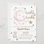 Twinkle Twinkle, Pink Stars Moon Baby shower Kaart (Voorkant)
