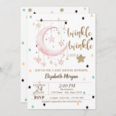 Twinkle Twinkle, Pink Stars Moon Baby shower Kaart (Voorkant / Achterkant)