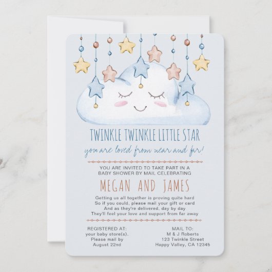 Twinkle Twinkle Poem Boy Baby shower per Mail Kaart (Voorkant)