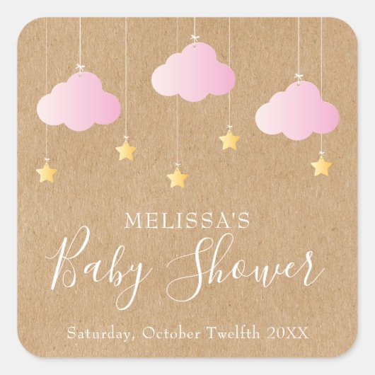 Twinkle Twinkle Roze Baby Meisje Shower / Sprinkle Vierkante Sticker (Voorkant)