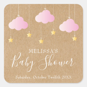 Twinkle Twinkle Roze Baby Meisje Shower / Sprinkle Vierkante Sticker