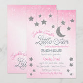 Twinkle Twinkle, Roze Baby shower uitnodiging (Voorkant / Achterkant)