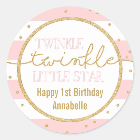 Twinkle Twinkle Roze en Gouden Verjaardag Sticker (Voorkant)